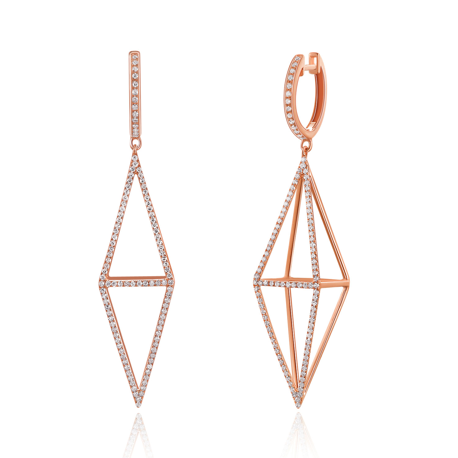 Ohrringe Trapez mit Diamanten, 18 Karat Rosegold
