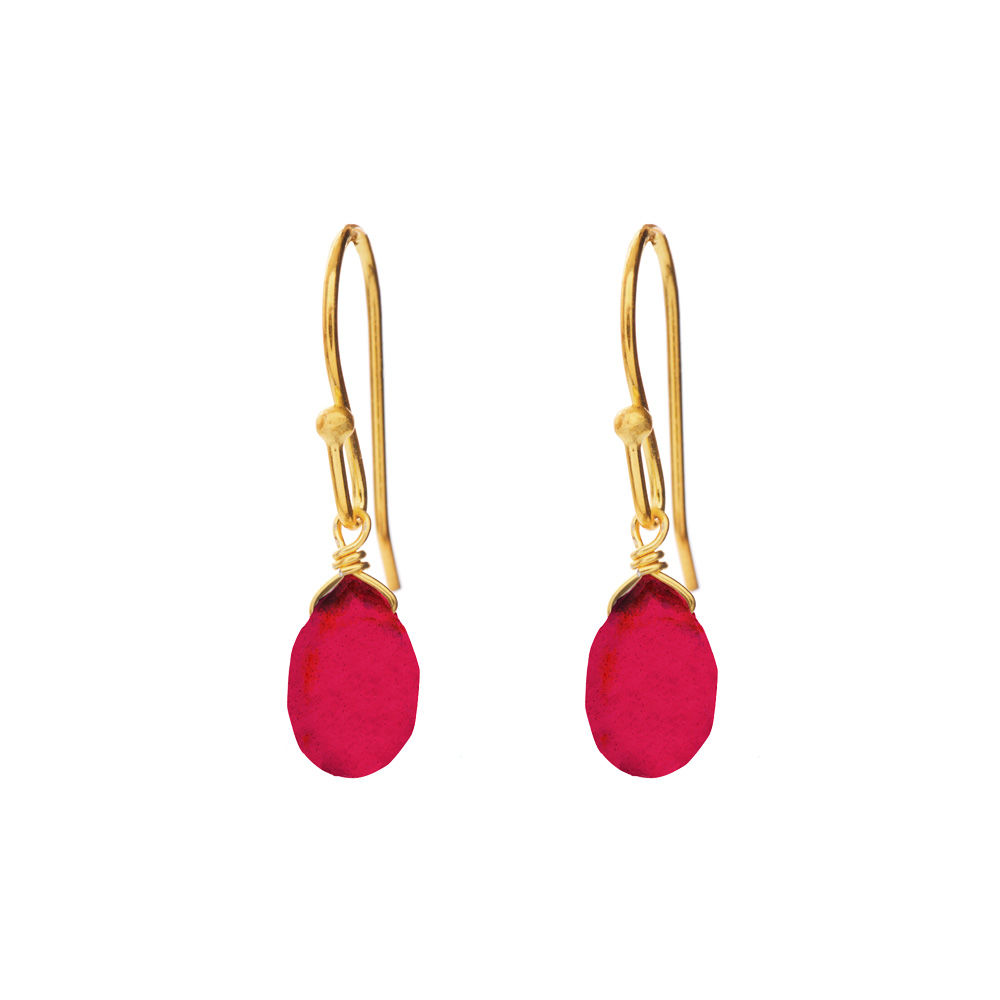Ohrringe Tropfen, 18 K Gelbgold vergoldet, Rubin