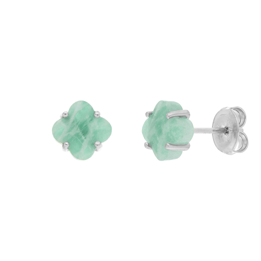 Ohrstecker Clover Gem, Amazonit, 925 Sterlingsilber