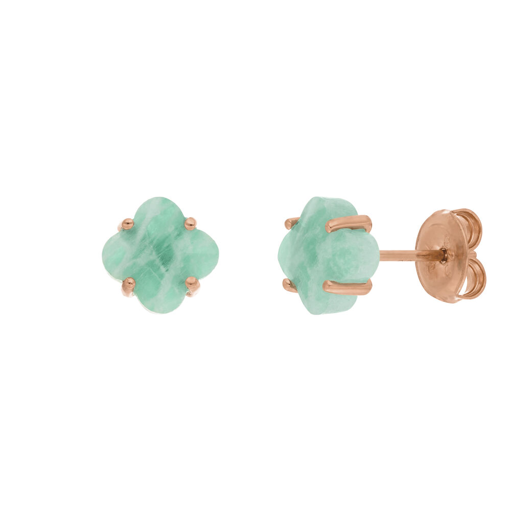 Ohrstecker Clover Gem, Amazonit, Amazonit, 18 Karat Rosegold vergoldet