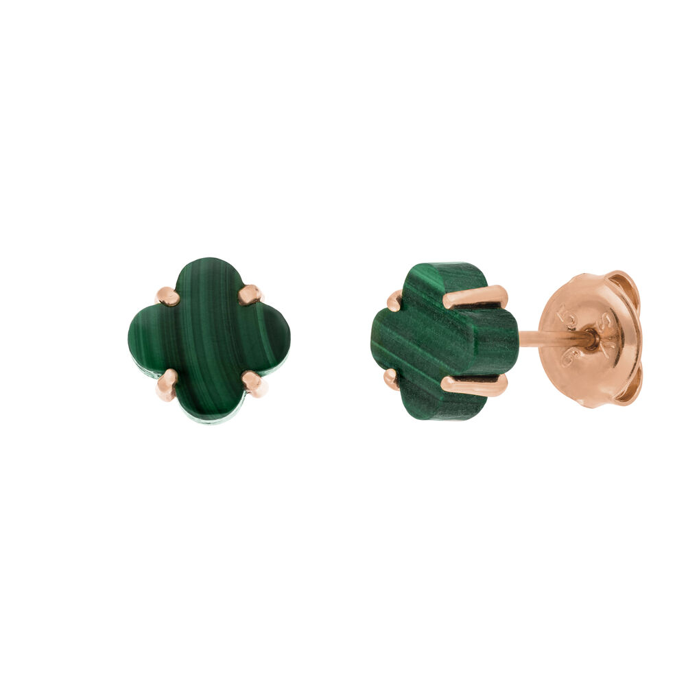 Ohrstecker Clover Gem, Malachit, 18 Karat Rosegold vergoldet