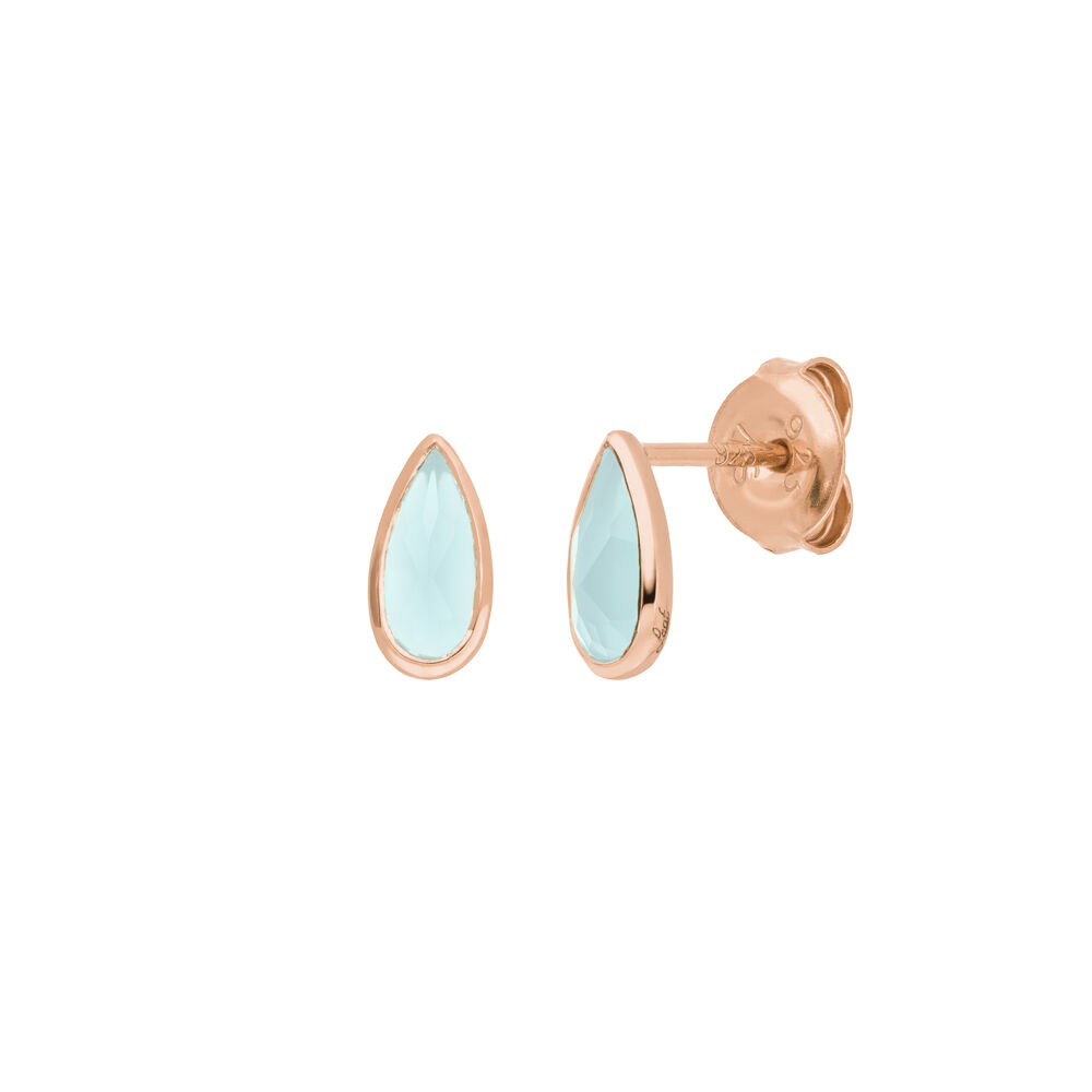 Ohrstecker Gem Drop, Aqua Chalzedon, 18 K Rosegold vergoldet