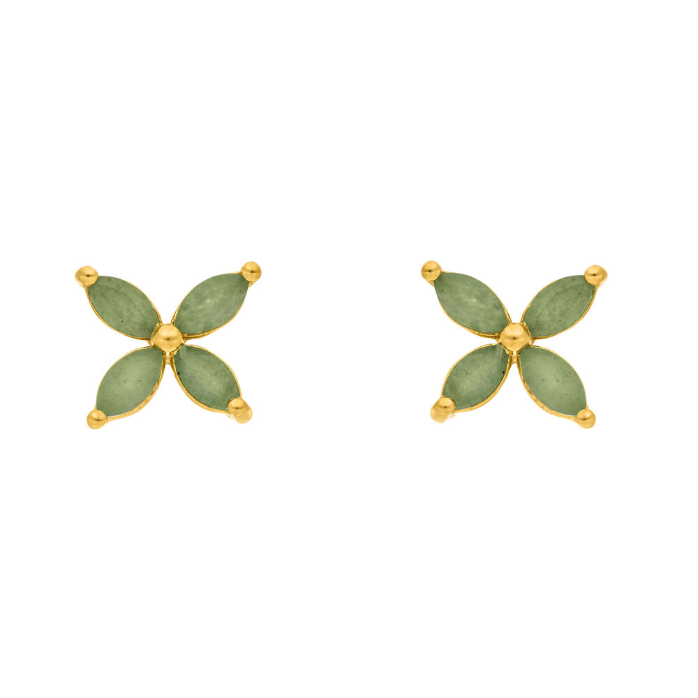 Ohrstecker Leaf Flower, Aventurin, 18 Karat Gelbgold vergoldet