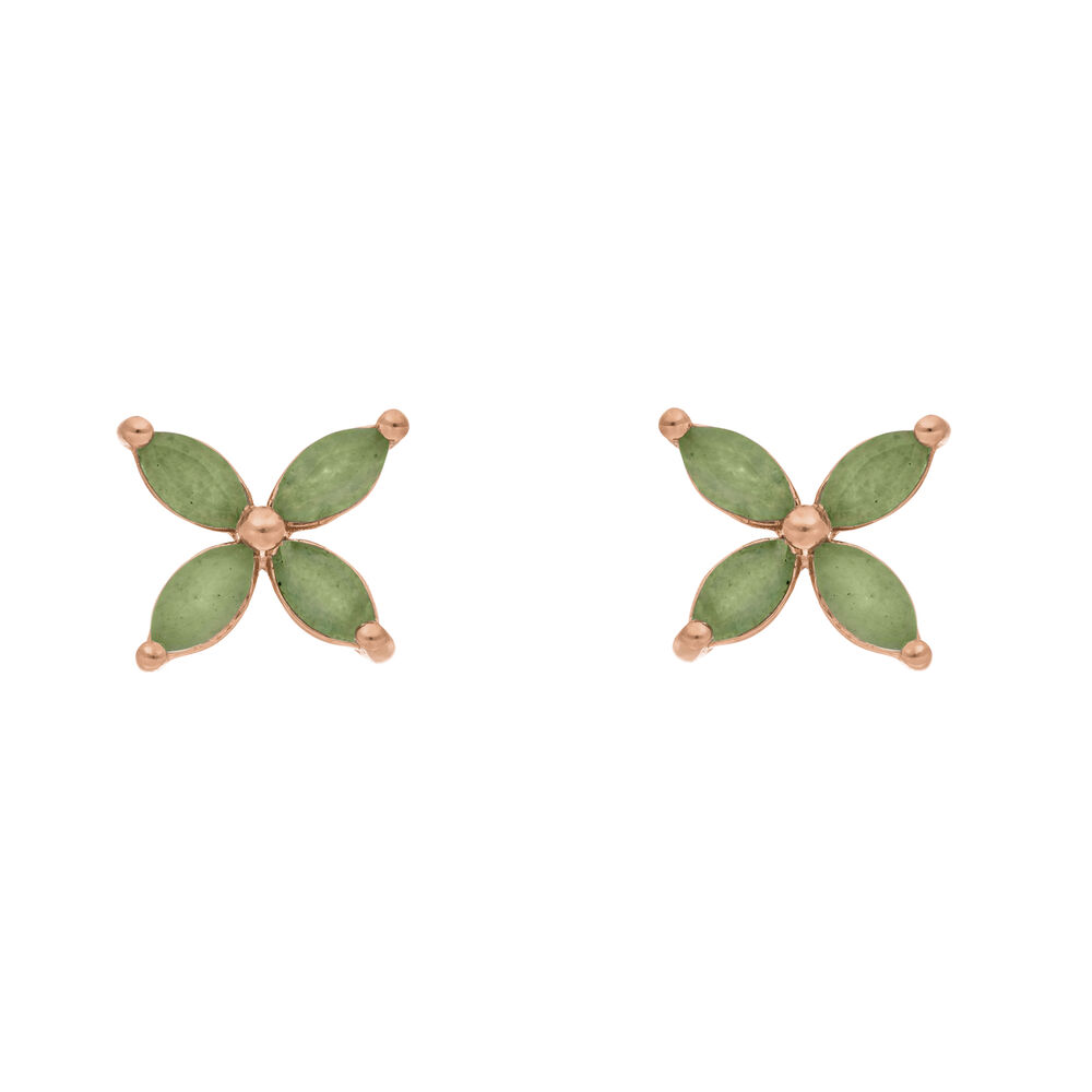 Ohrstecker Leaf Flower, Aventurin, 18 Karat Rosegold vergoldet