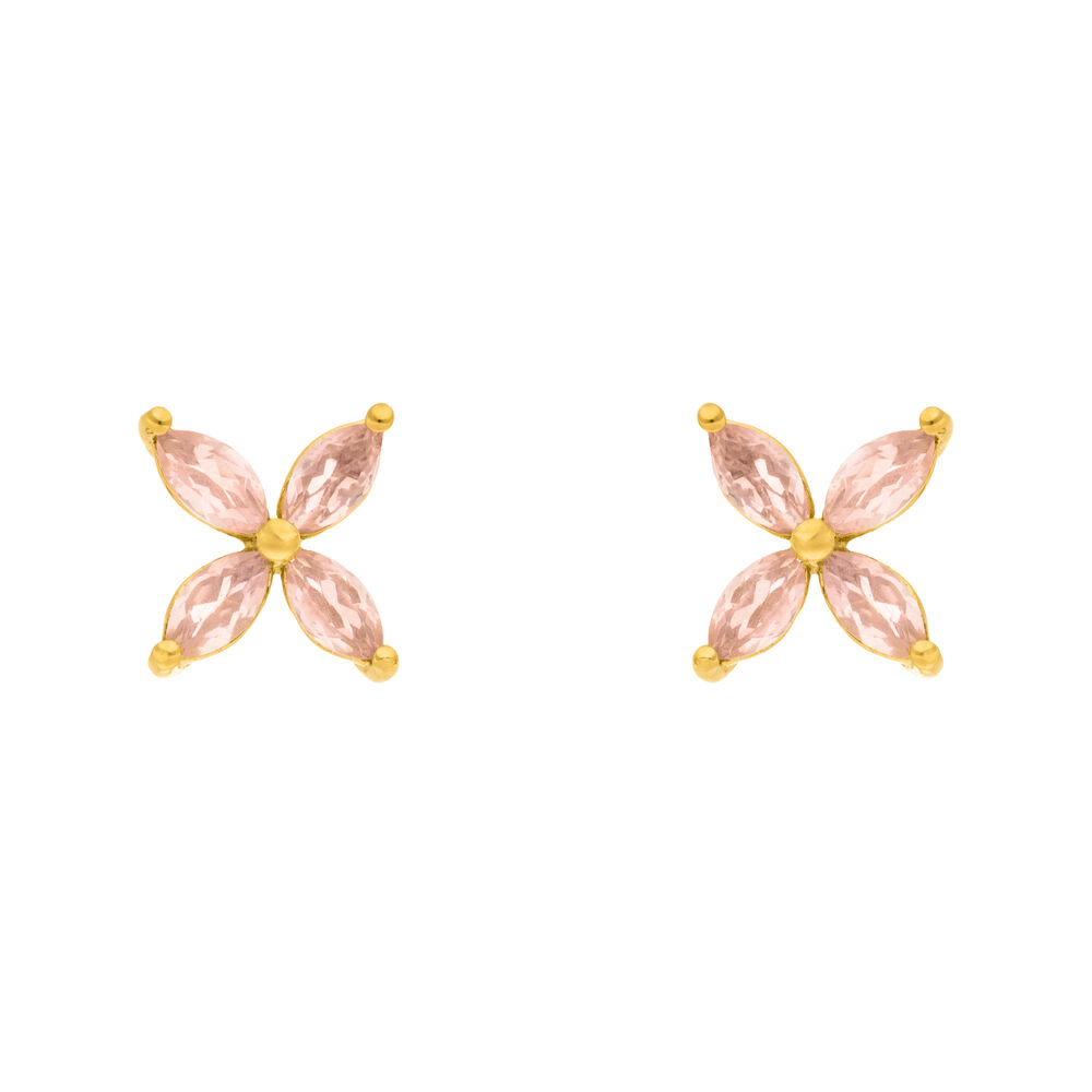 Ohrstecker Leaf Flower, Rosenquarz, 18 Karat Gelbgold vergoldet