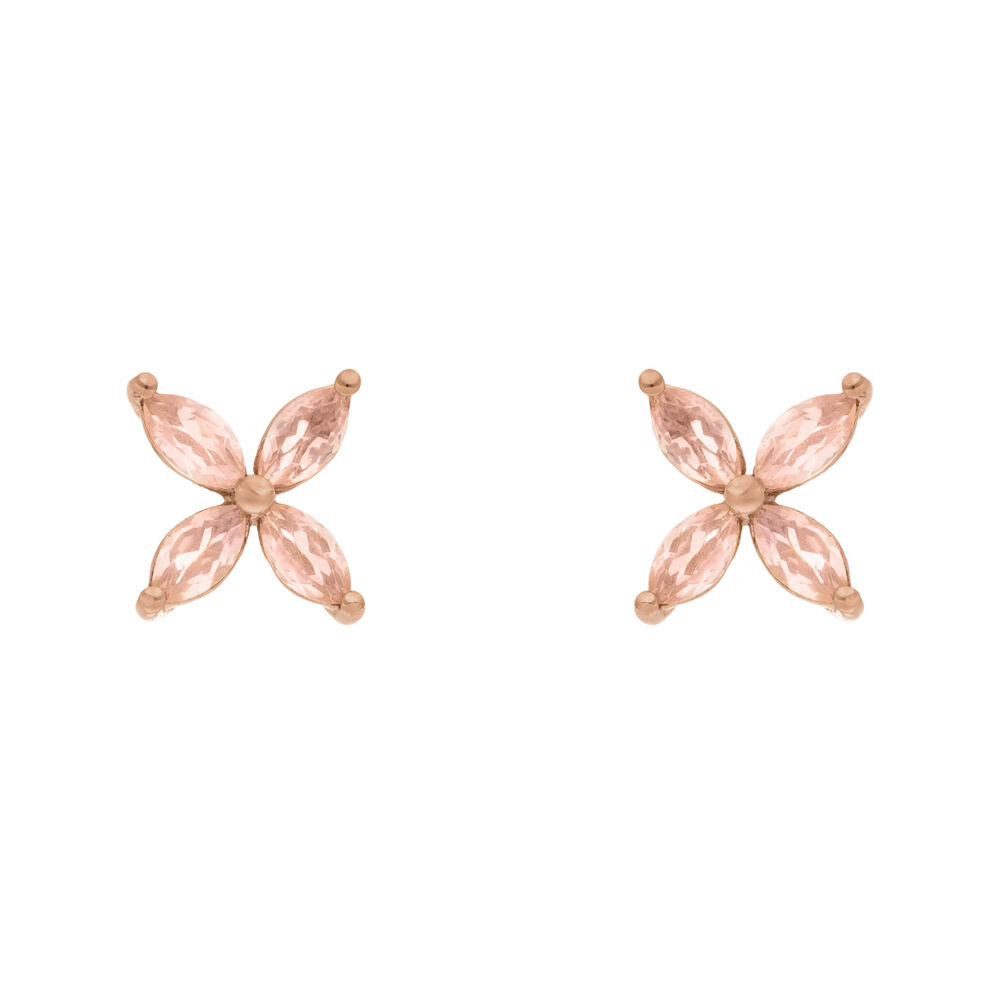 Ohrstecker Leaf Flower, Rosenquarz, 18 Karat Rosegold vergoldet