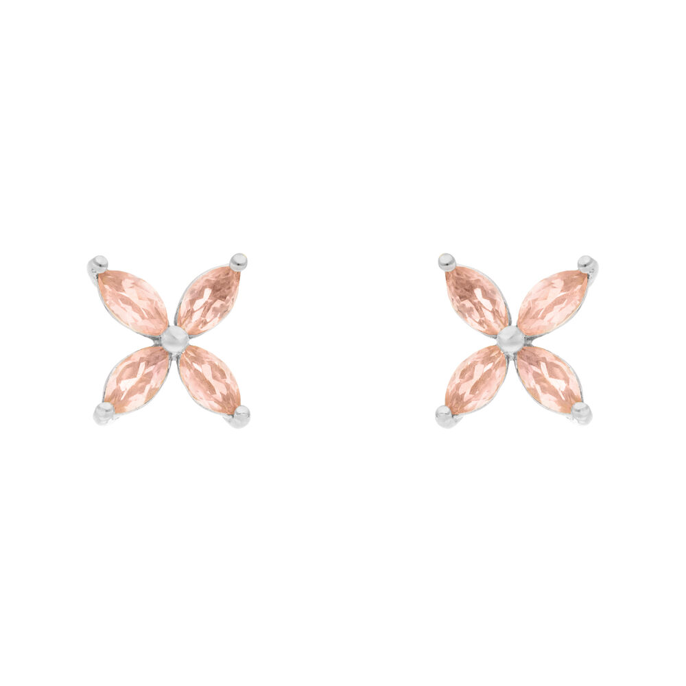 Ohrstecker Leaf Flower, Rosenquarz, 925 Sterlingsilber
