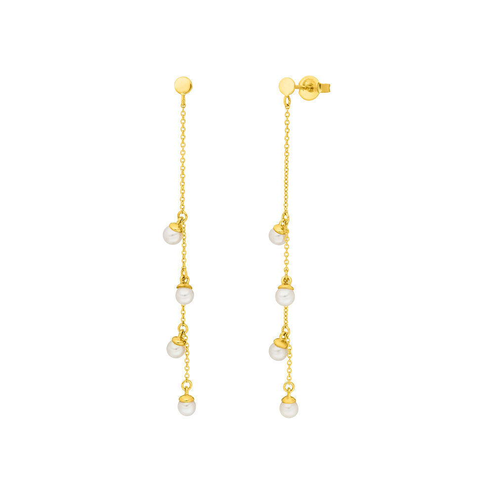 Ohrringe Perle Kette, 14 Karat Gelbgold
