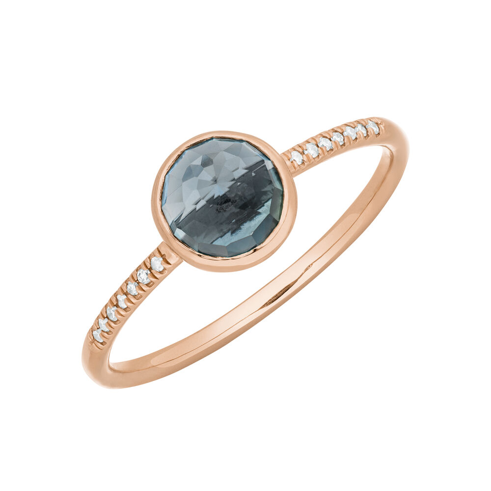Ring Blue Topas mit Diamanten, 14 Karat Rosegold, Gr.52
