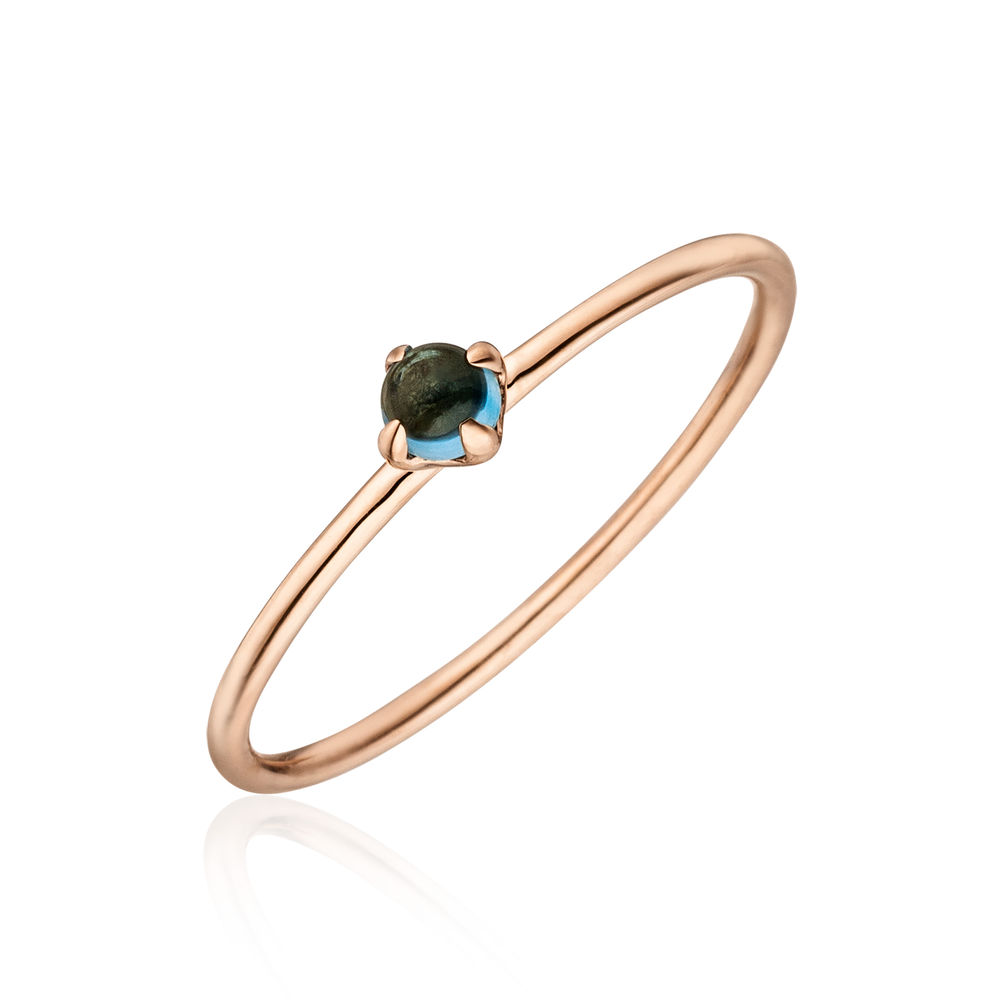 Ring Cabochon, 14 Karat Rosegold, Blauer Topas, Gr.52