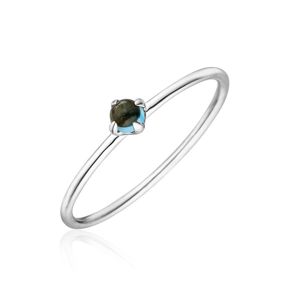 Ring Cabochon, 14 Karat Weigold, Blauer Topas
