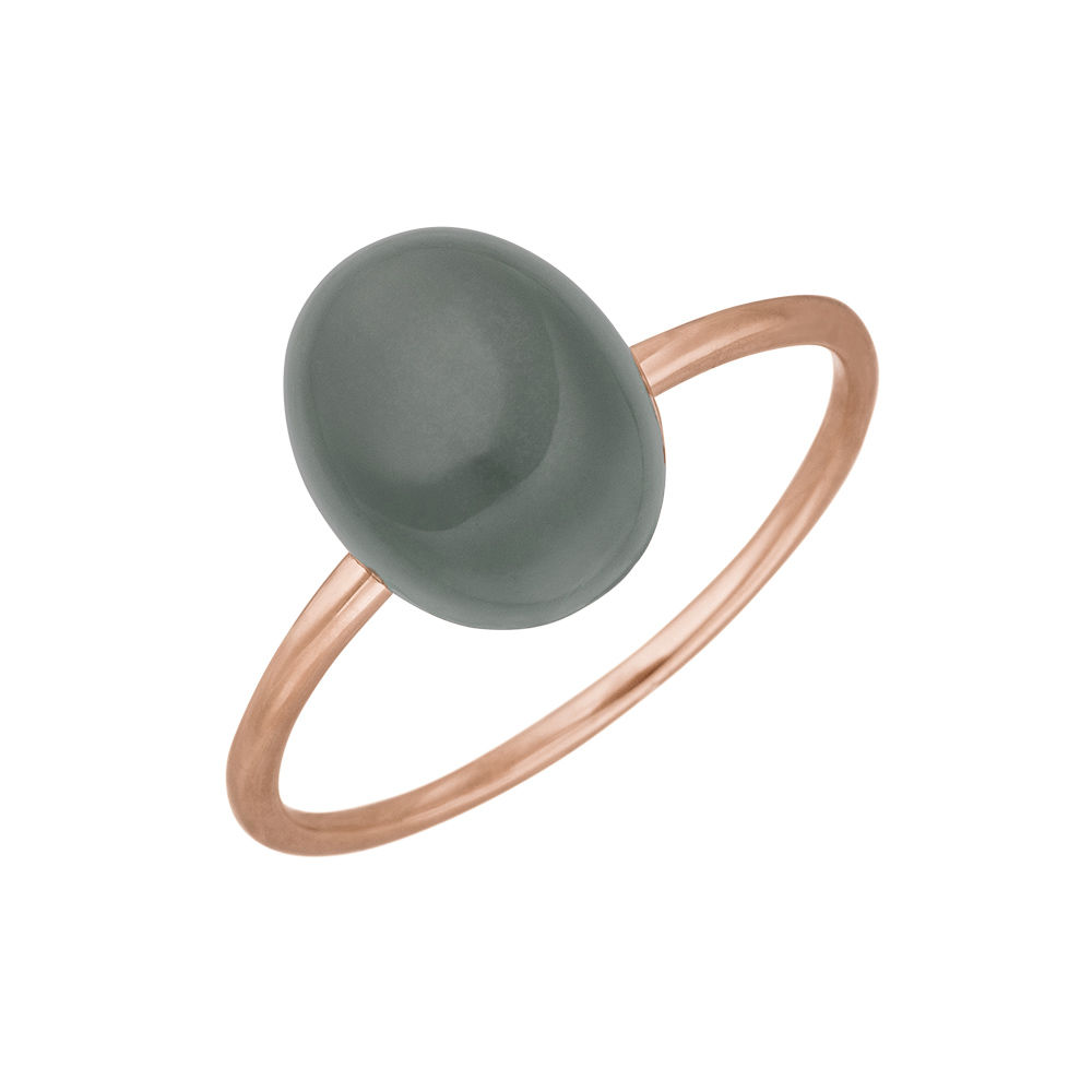 Ring Cabochon II, 14 K Rosegold, Grauer Mondstein