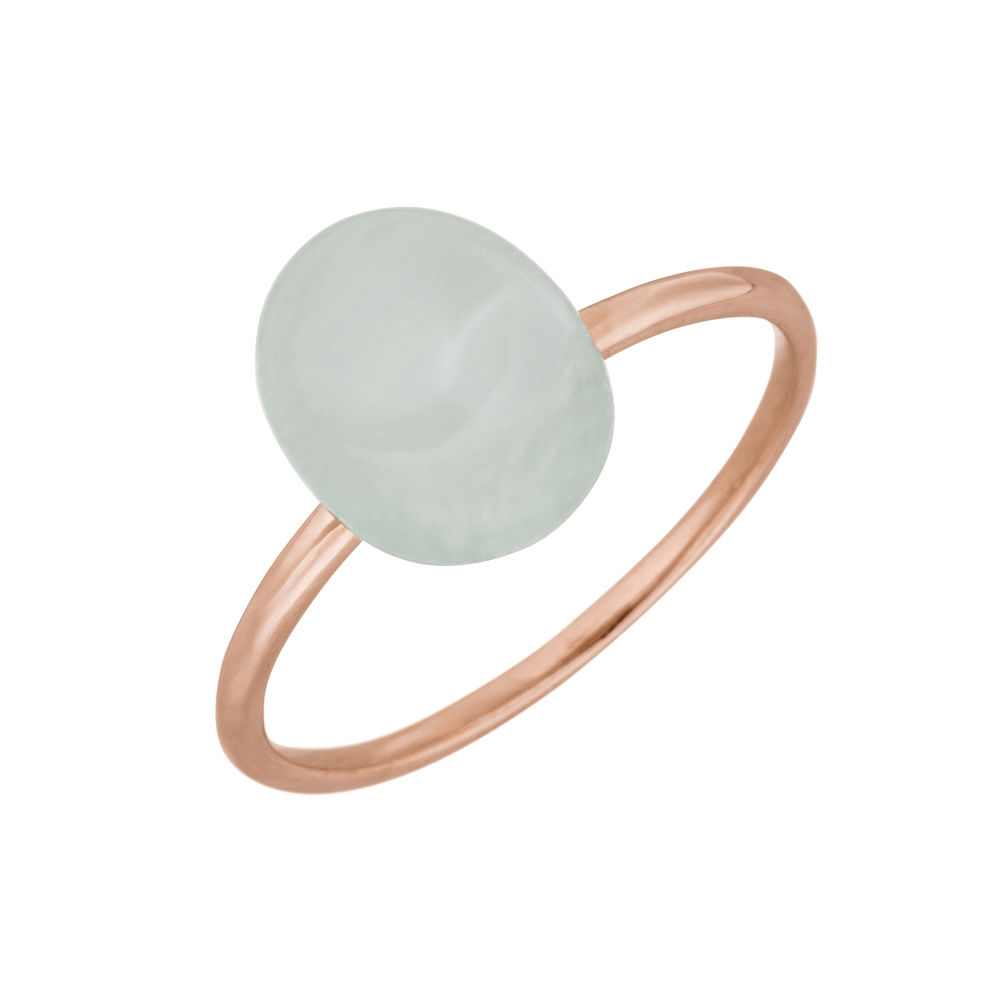 Ring Cabochon II, 14 Karat Rosegold, Sea Blue Chalzedon