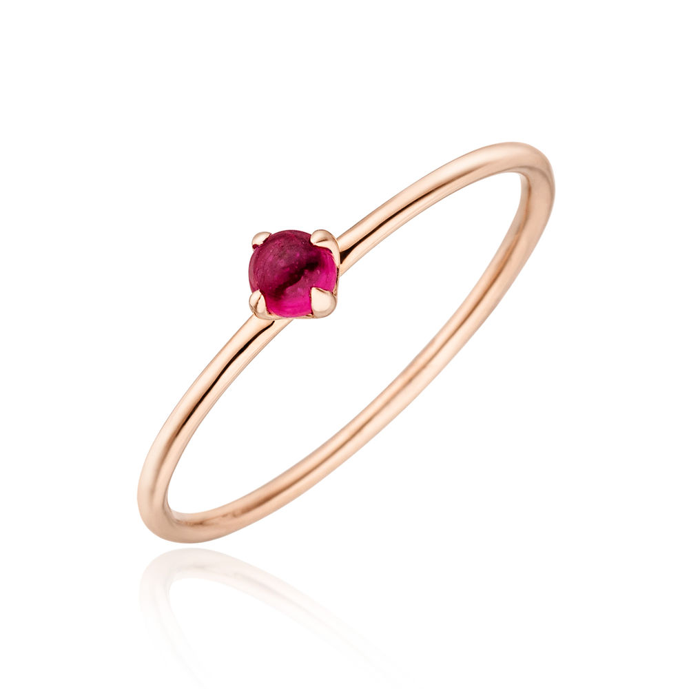 Ring Cabouchon 14 K Rosegold Rubin Leaf Jewelry