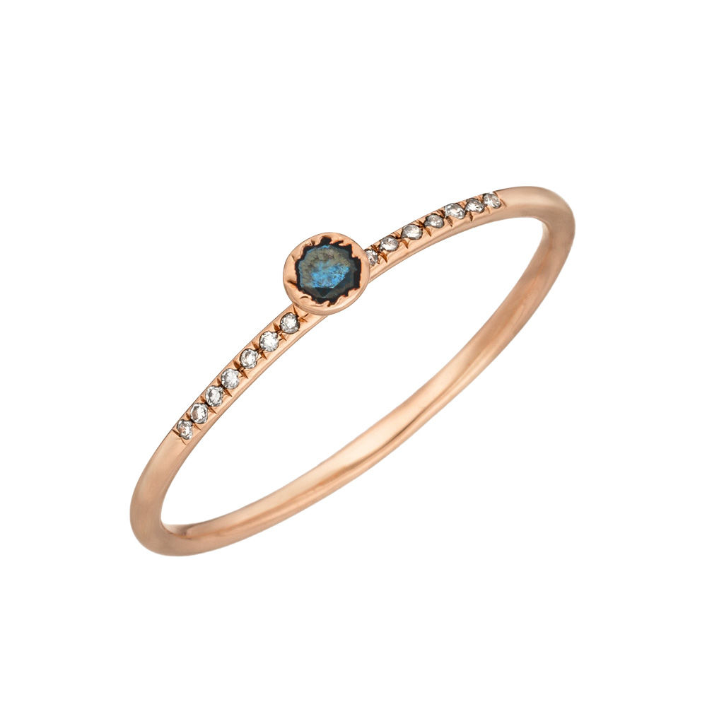 Ring Petite, Blue Diamond, 14 K Rosegold