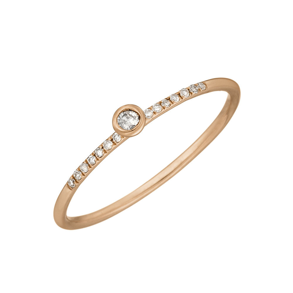 Ring Petite, White Diamond, 14 K Rosegold