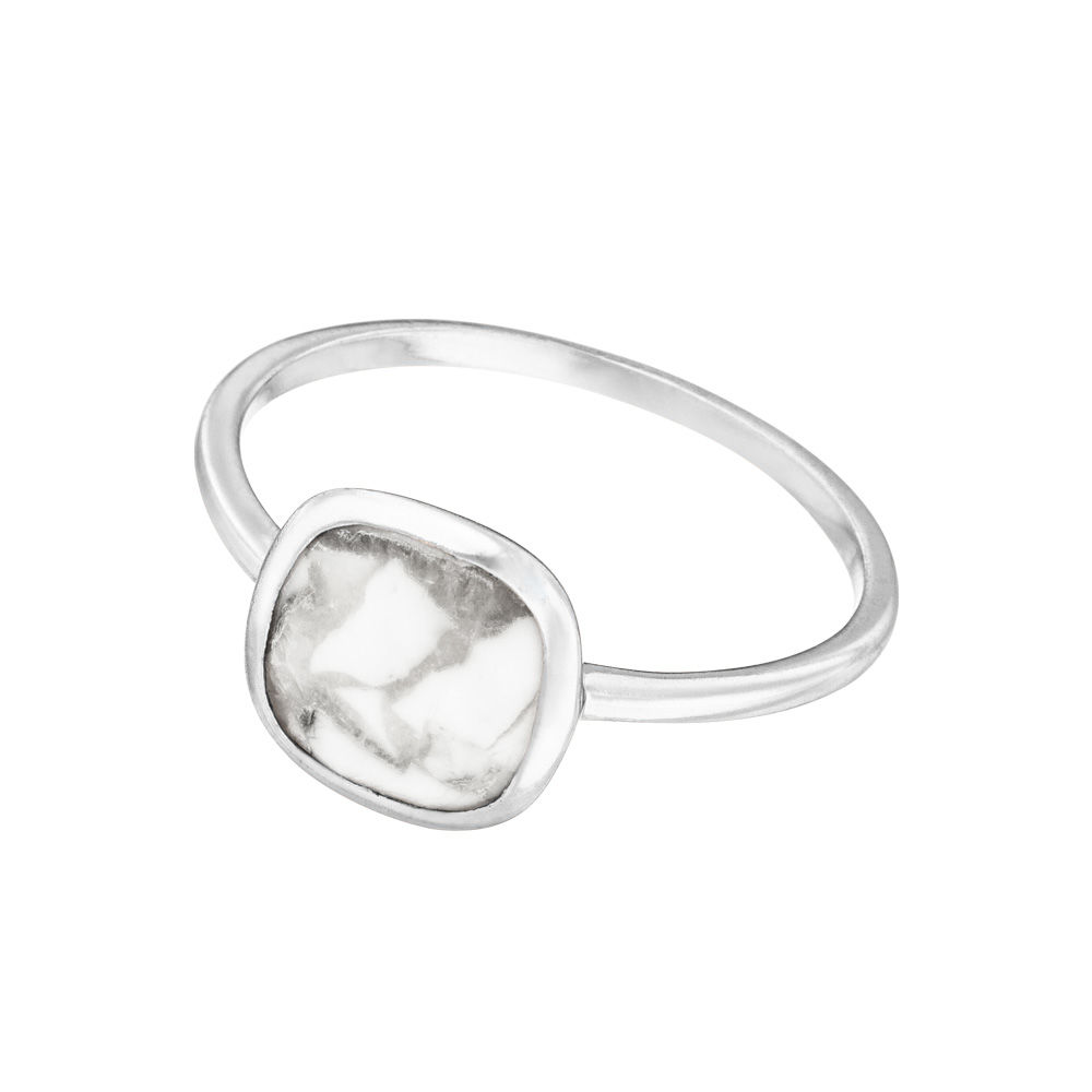 Ring Square, Howlite, 925 Sterlingsilber