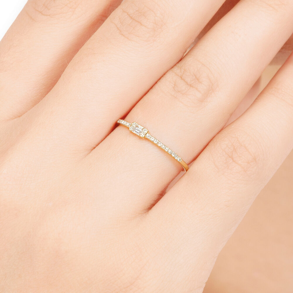 Verlobungsring mit Diamanten, Tiny Baguette, 14K Gelbgold, Gr.52 Bild 3