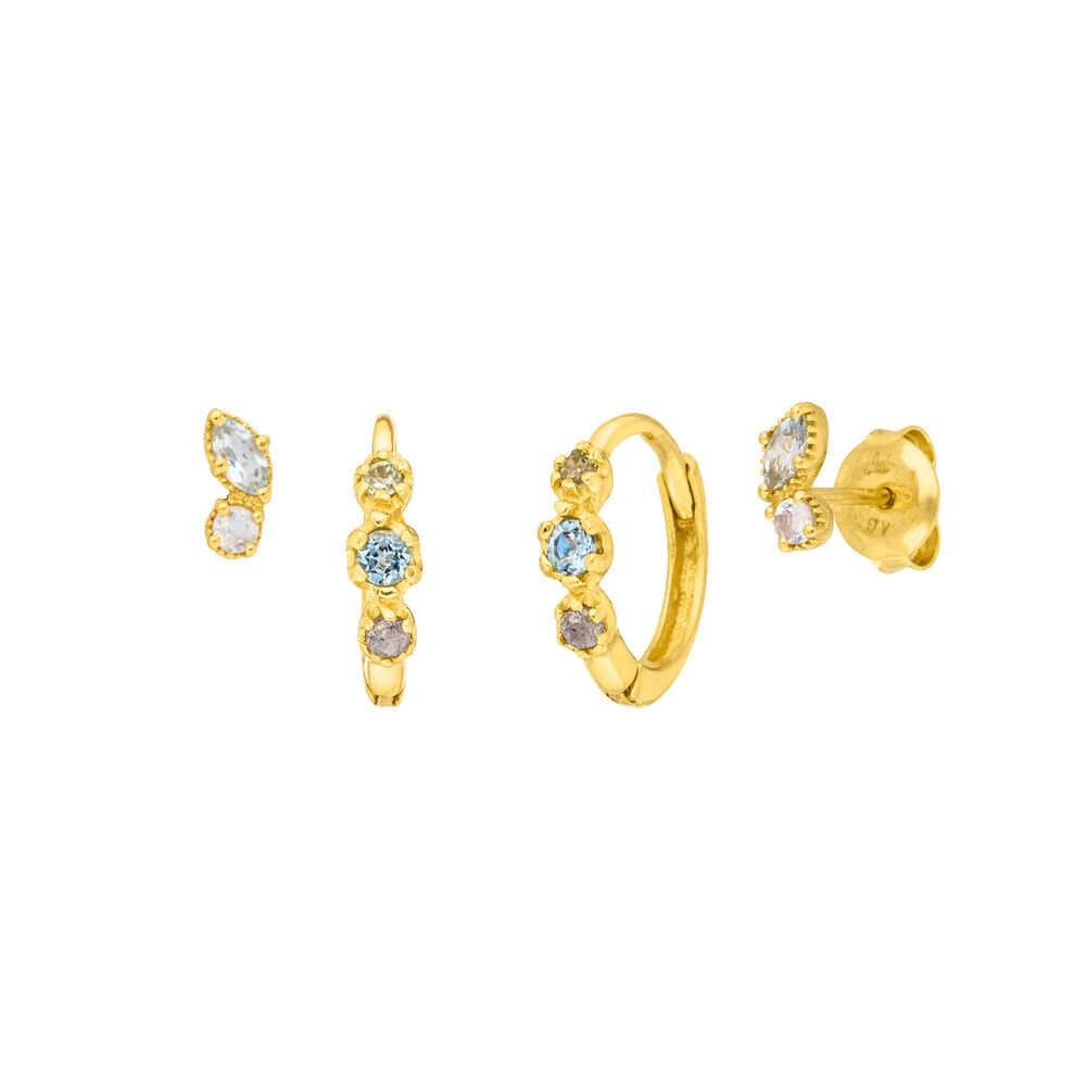 Silber Earring Mix Blue Gems, Gelbgold