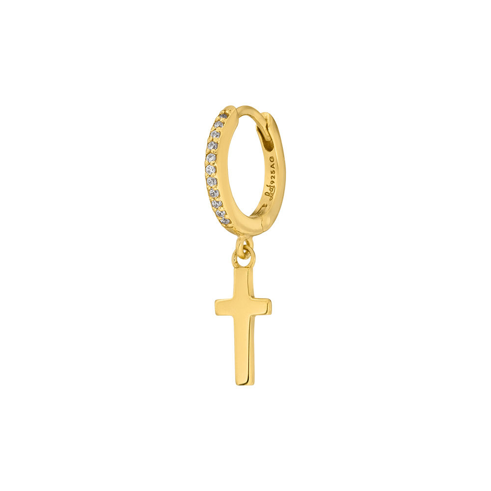 Single Creole CROSS/Zirkonia, 18 K Gelbgold vergoldet