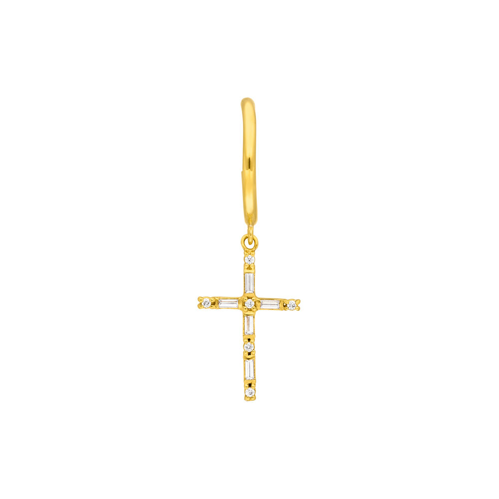 Single Creole SPARKLE CROSS, 18 K Gelbgold vergoldet