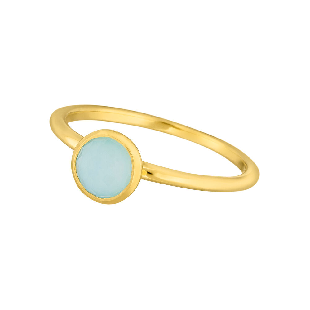 Stacking Ring, Aqua Chalzedon, 6mm, 18 K Gelbgold vergoldet, Gr.50