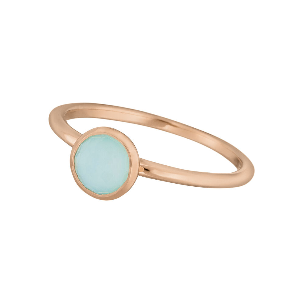 Stacking Ring, Aqua Chalzedon, 6mm, 18 K Rosegold vergoldet, Gr.52