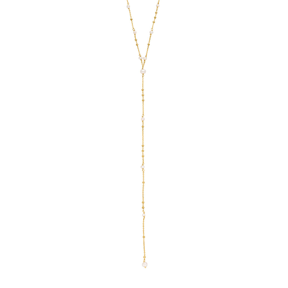 Y-Halskette Flying Pearls, 18 K Gelbgold vergoldet