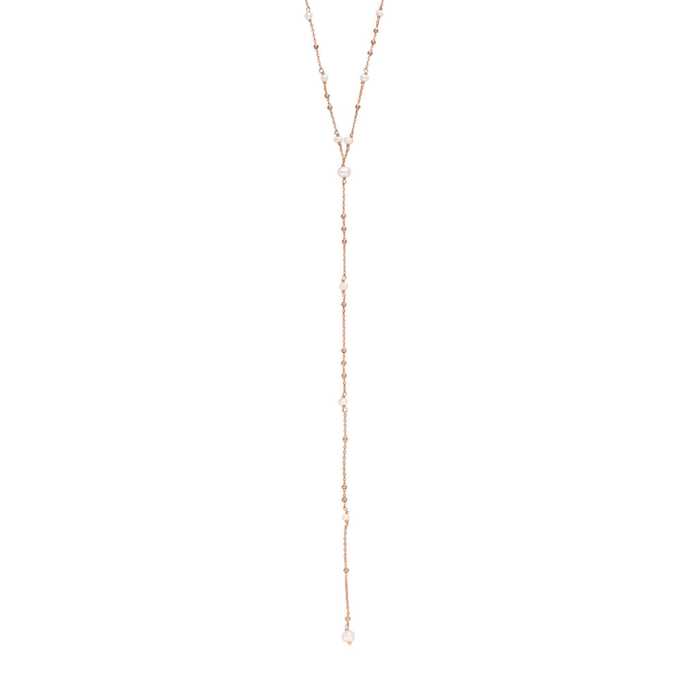 Y-Halskette Flying Pearls, 18 K Rosegold vergoldet