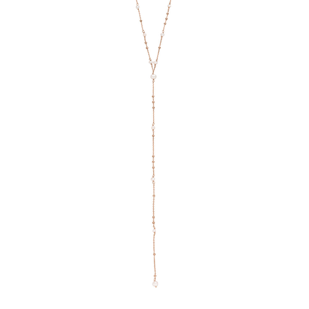 Y-Halskette Flying Pearls, 18 Karat Rosegold vergoldet
