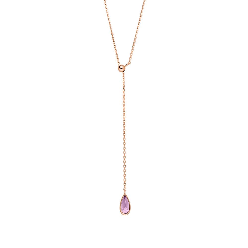 Y-Halskette Gem Drop, Amethyst, 18 Karat Rosegold vergoldet