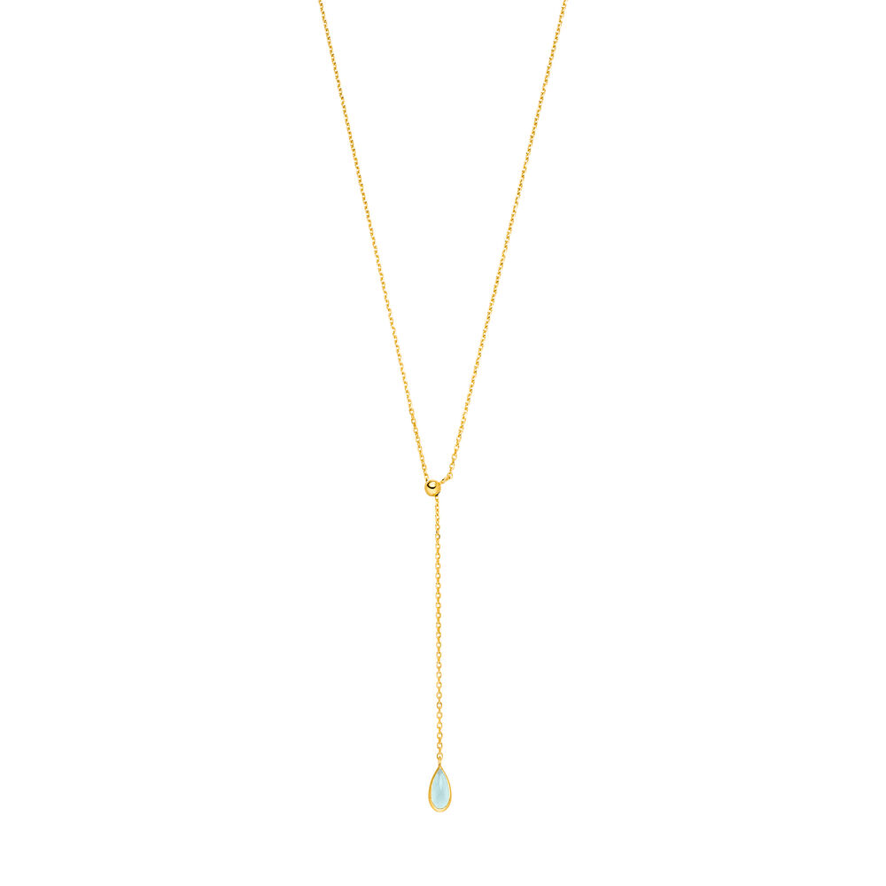 Y-Halskette Gem Drop, Aqua Chalzedon, 18 K Gelbgold vergoldet