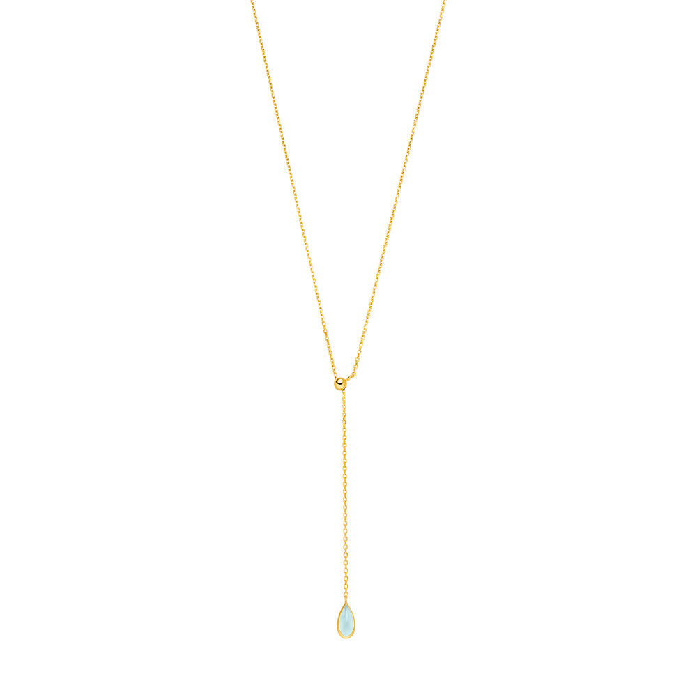Y-Halskette Gem Drop, Aqua Chalzedon, 18 Karat Gelbgold vergoldet