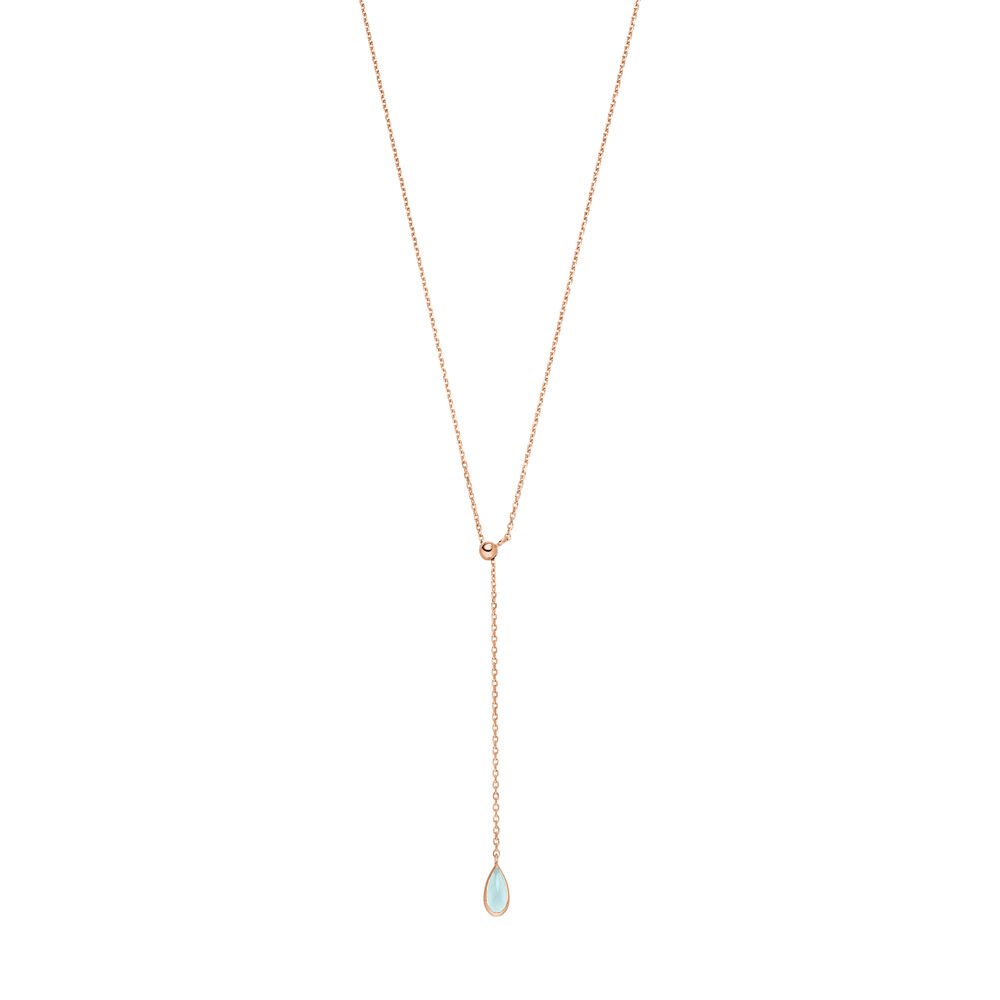 Y-Halskette Gem Drop, Aqua Chalzedon, 18 Karat Rosegold vergoldet