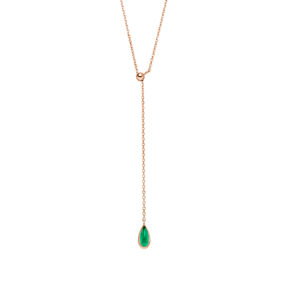Y-Halskette Gem Drop, Grner Achat, 18 Karat Rosegold vergoldet