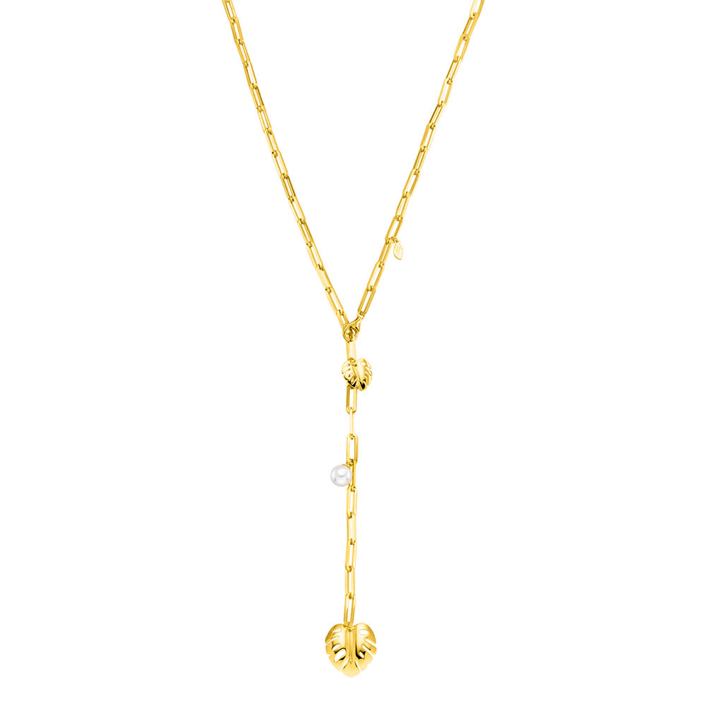 Y-Halskette Monstera Leaf, 52cm, 18 K Gelbgold vergoldet
