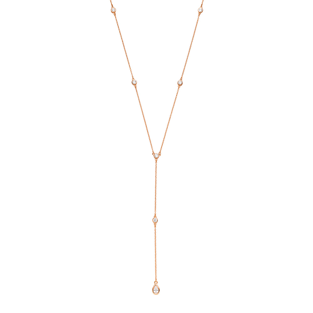 Y-Halskette Pure mit Zirkonia, 18 Karat Rosegold vergoldet