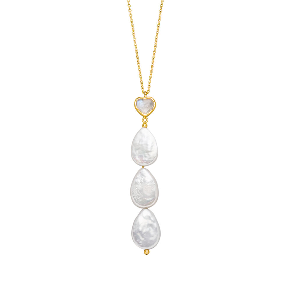 Y-Halskette VALENTINE PEARLS, Mondstein, 18 Karat Gelbgold vergoldet