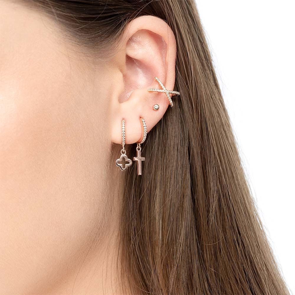 Single Creole CROSS/Zirkonia, 18 K Rosegold vergoldet Bild 4