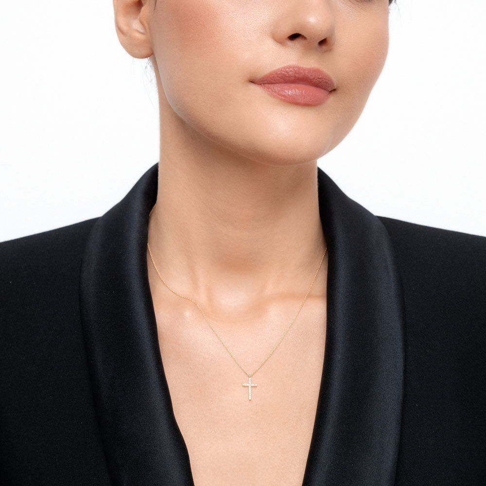 Halskette Kreuz mit Diamanten, 18 Karat Gelbgold Bild 3
