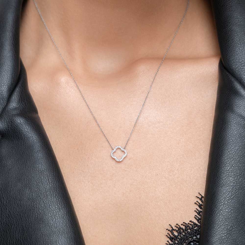 Halskette Clover mit Diamanten, 18 K Weissgold Bild 2