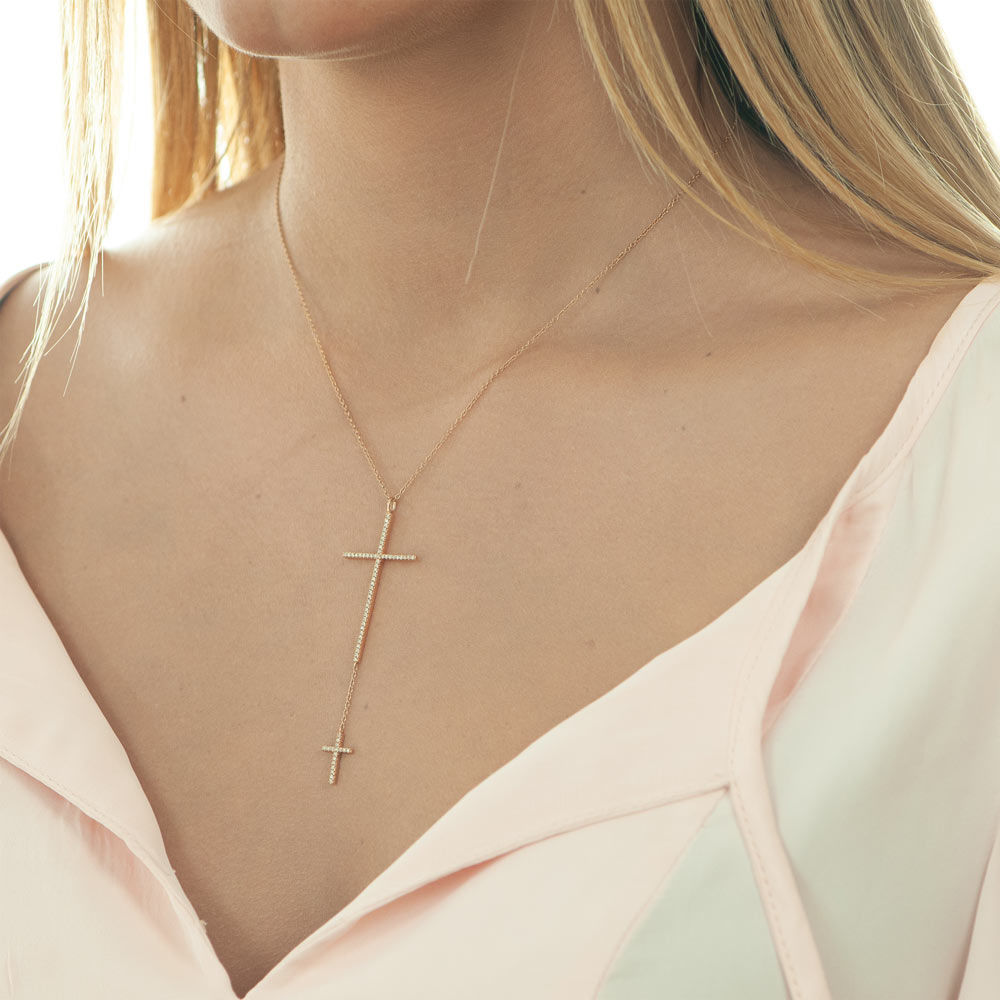 Halskette 2 Kreuze mit Diamanten, 18 Karat Gelbgold Bild 3