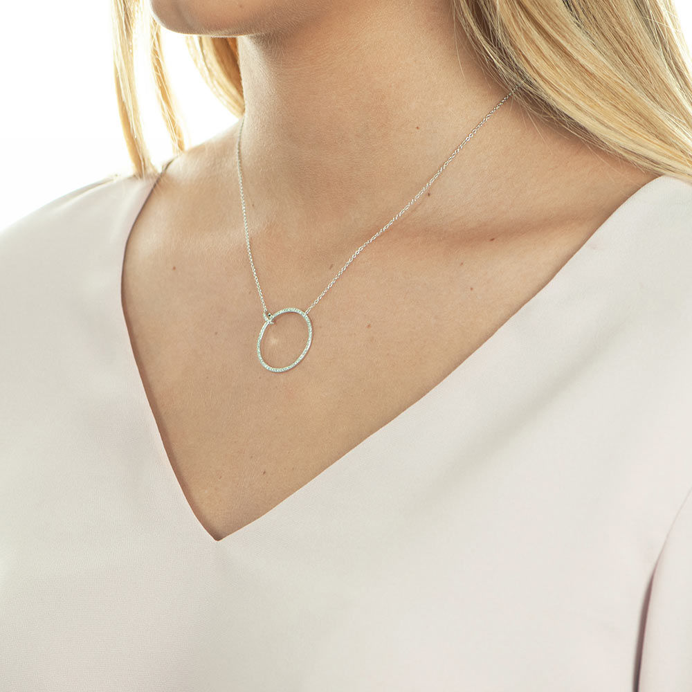 Halskette Circle Gro mit Diamanten, 18 Karat Weigold 