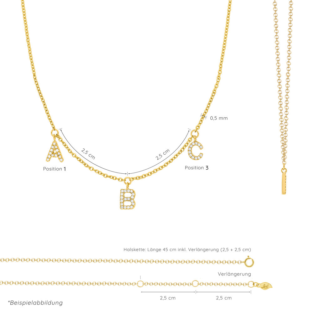 Initialen-Halskette mit 3 Anhngern, 45 cm, 14 Karat Gelbgold Bild 3