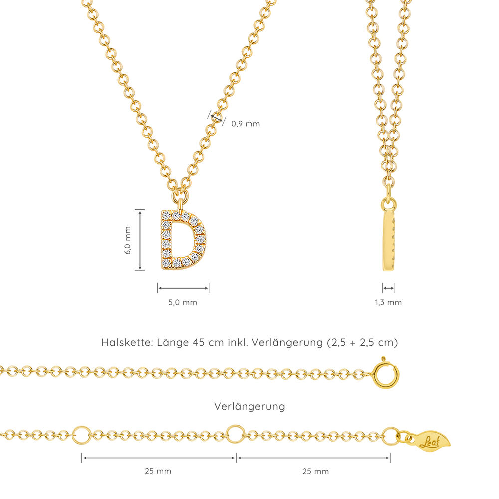Halskette Letter D, 14 K Gelbgold mit Diamanten Bild 4
