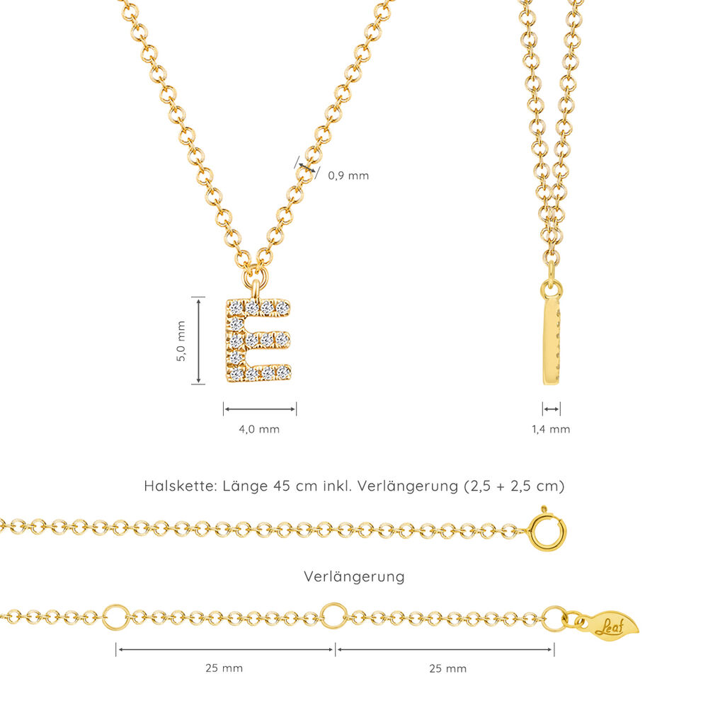 Halskette Letter E, 14 K Gelbgold mit Diamanten Bild 5