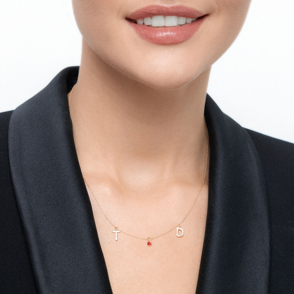 Initialen-Halskette mit 2 Buchstaben & Wunschanh�nger, 14 Karat Rosegold 