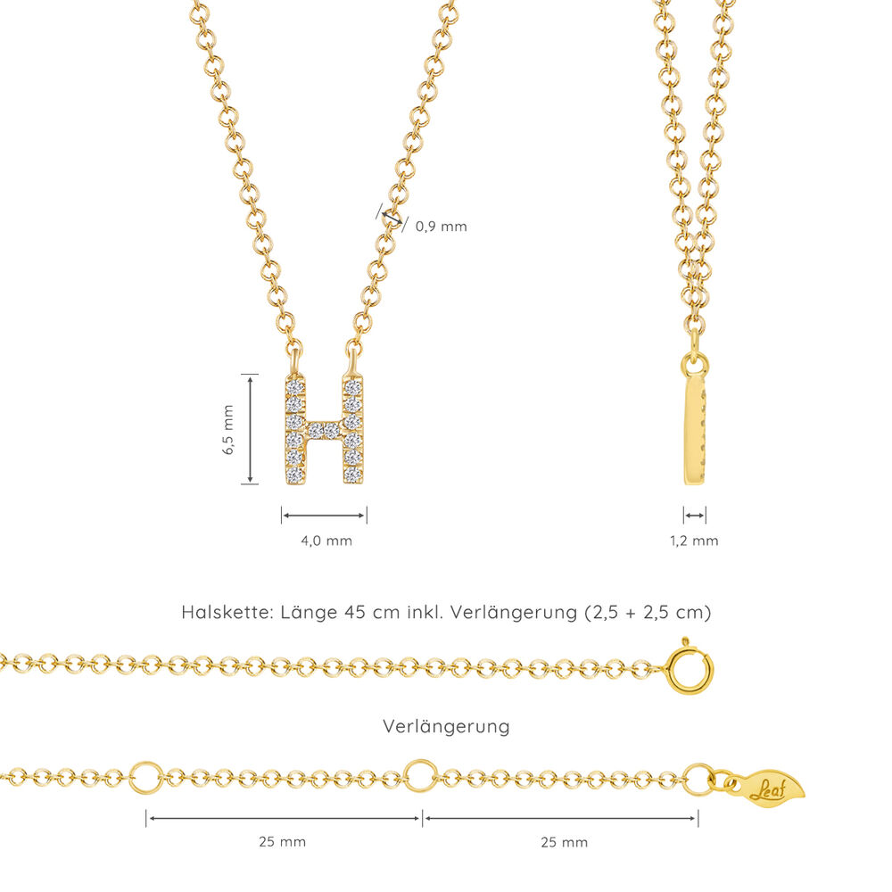 Halskette Letter H, 14 K Gelbgold mit Diamanten Bild 4