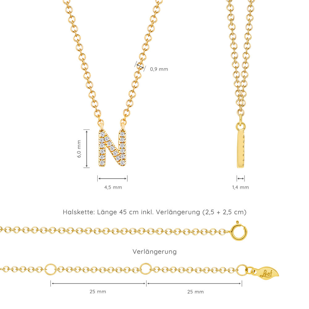 Halskette Letter N, 14 K Gelbgold mit Diamanten Bild 4