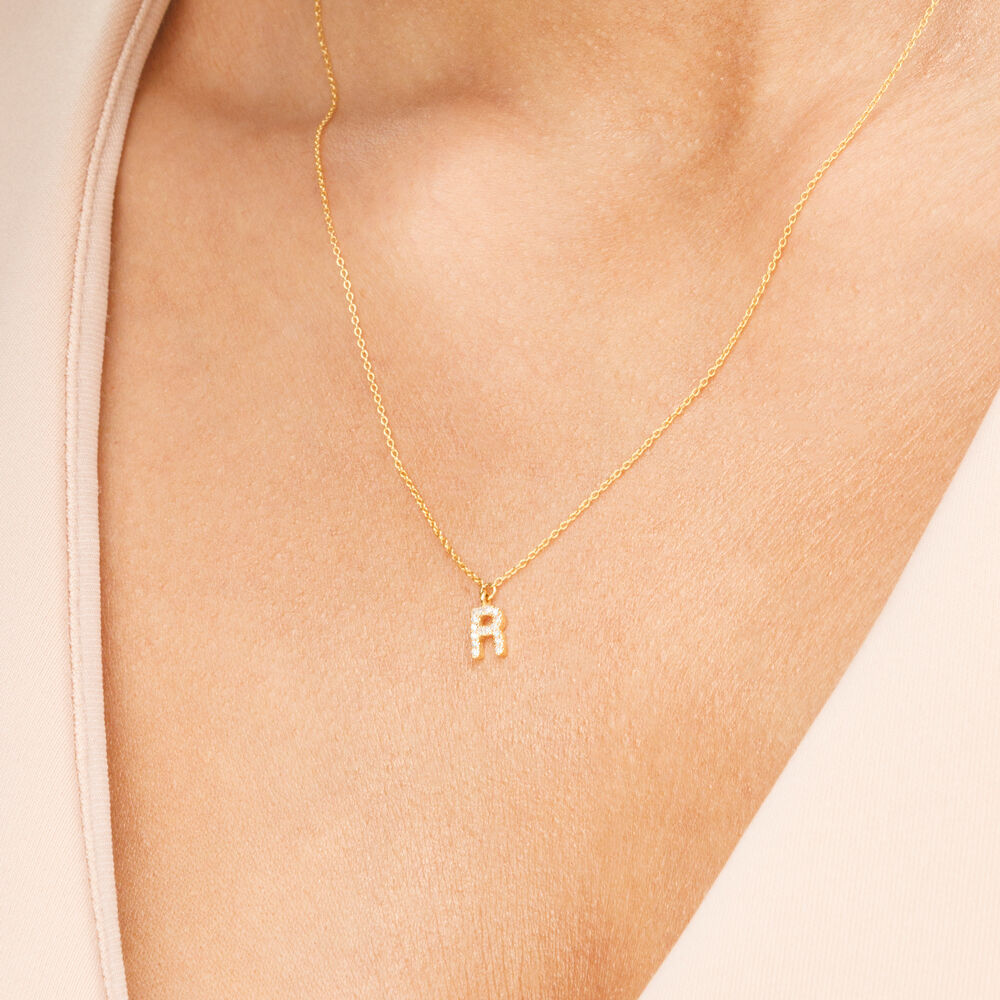 Halskette Letter R, 14 K Gelbgold mit Diamanten Bild 5